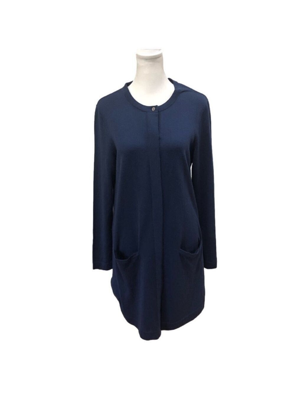 J Jill Sz S wool blend sweater dress. Button front patch pockets navy blue